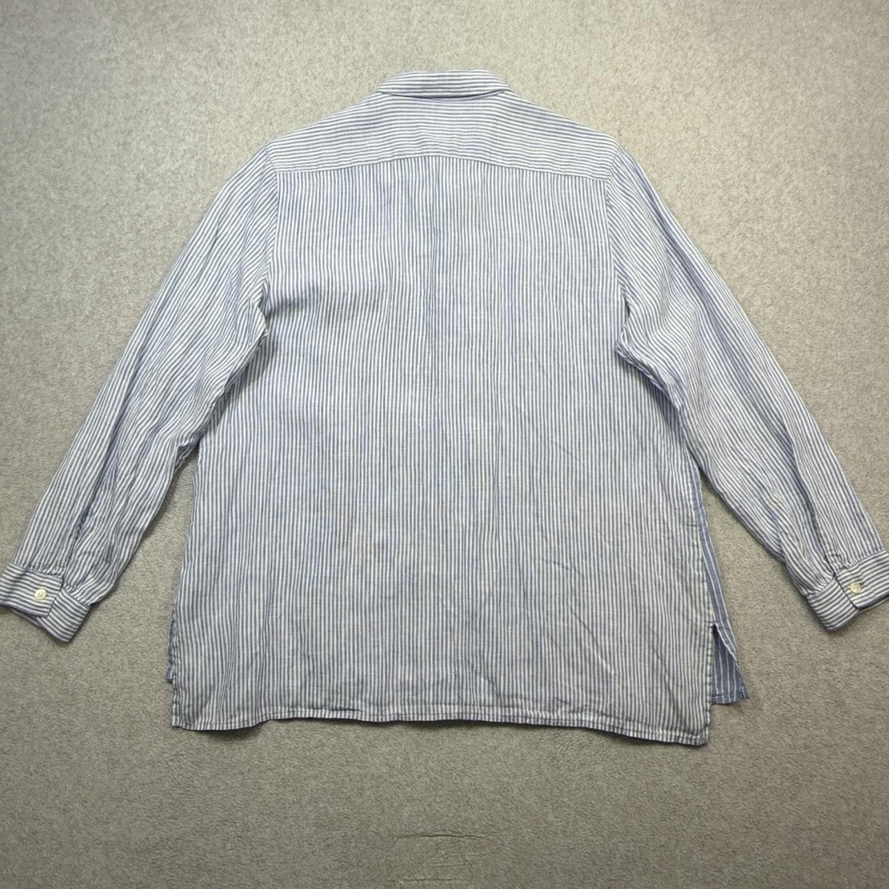 J Jill Love Linen Essential Shirt Womens Petite Large Blue Stripe Long Sleeve - Picture 15 of 16